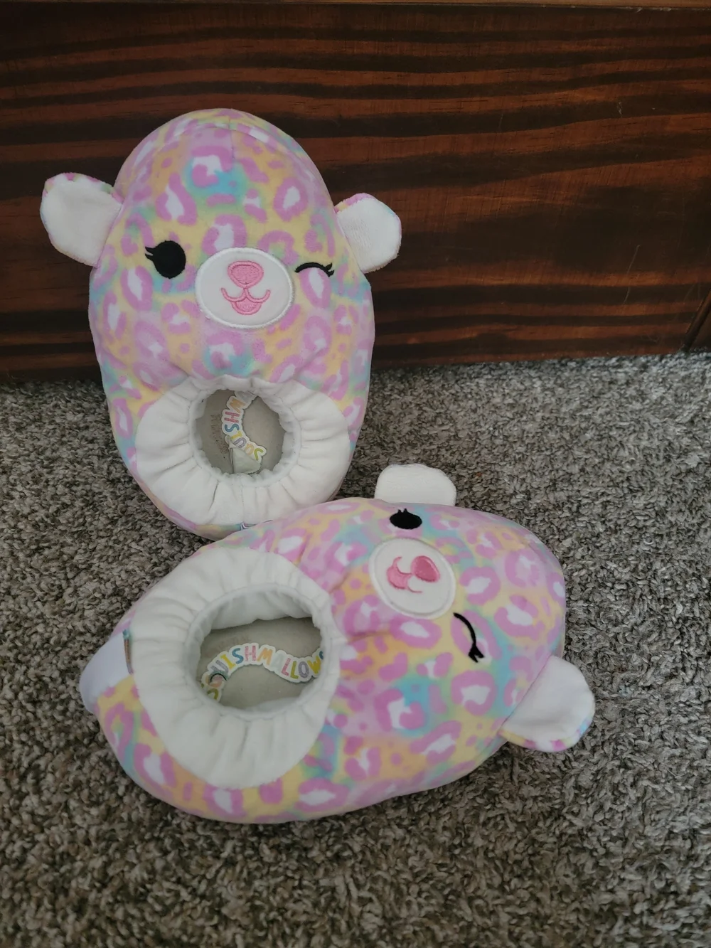 Squishmallows Leopard Print Plush Slippers